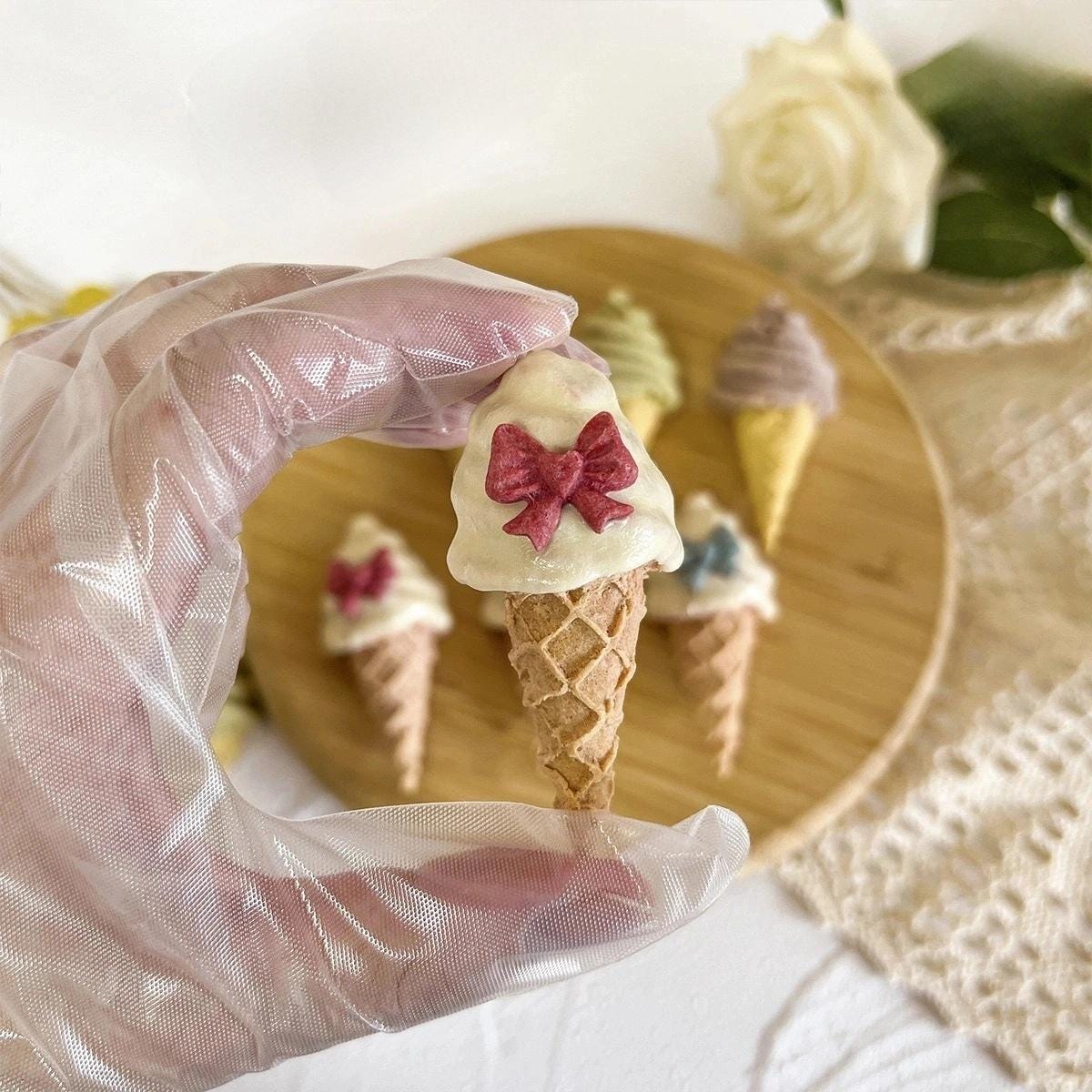 Bow Tie Doggie Cones | Homemade Dog Treats | Handcrafted Ice Cream Cone Dog Snacks | All-Natural, Grain-Free Dog Treats | Holiday Pet Gifts